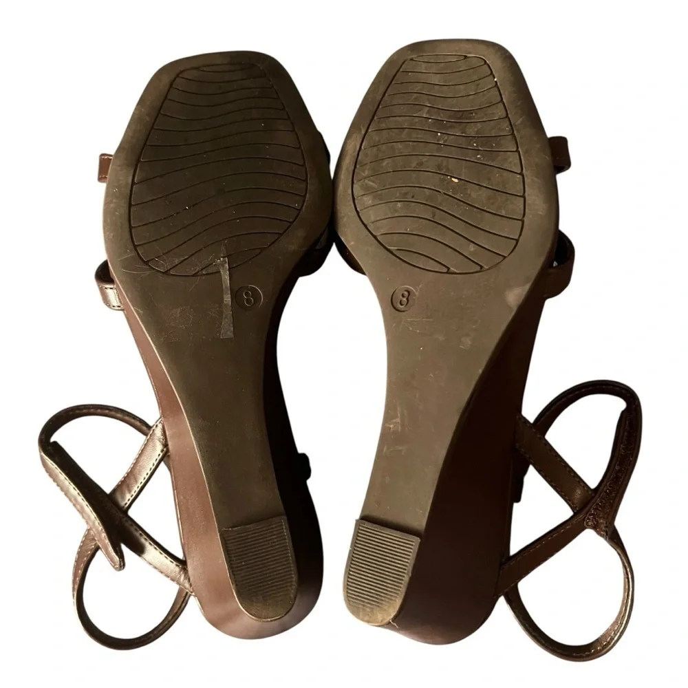 Michael Shannon Brown Wedge Sandals with Slingback Strap women’s SZ 8